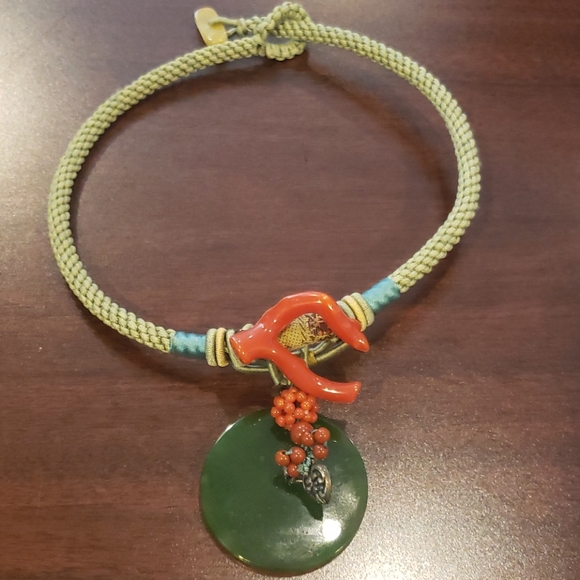 Imperial Jade & Red Branch Coral Necklace - Picture 1 of 5